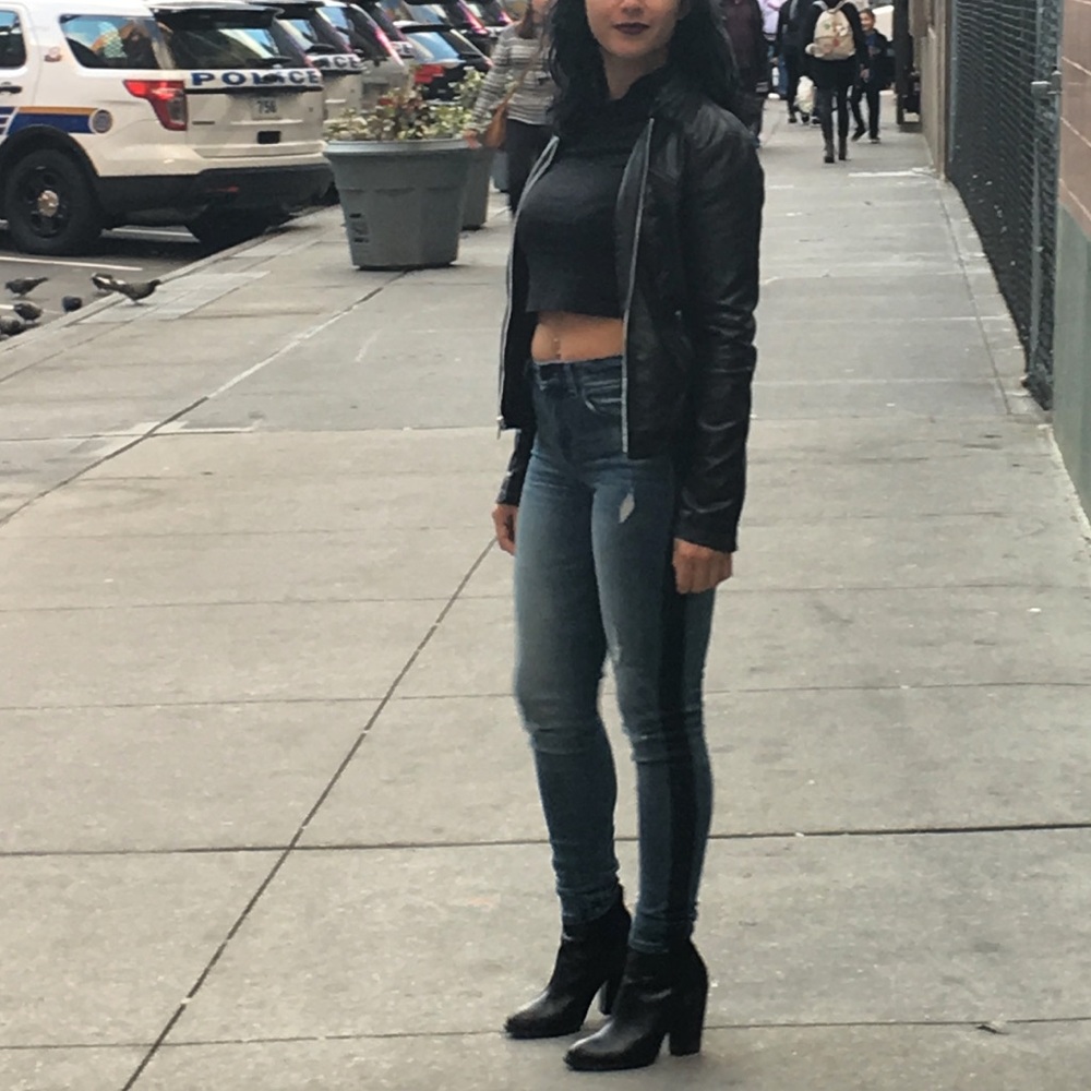 Express Distressed Jean with Faux-Leather Details